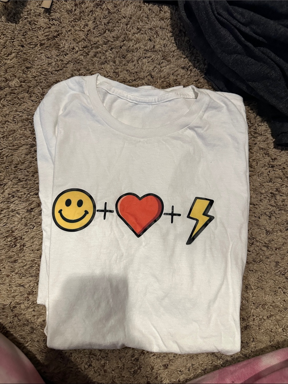 Kids White Graphic Tee with Smile, Heart & Lightning Icons